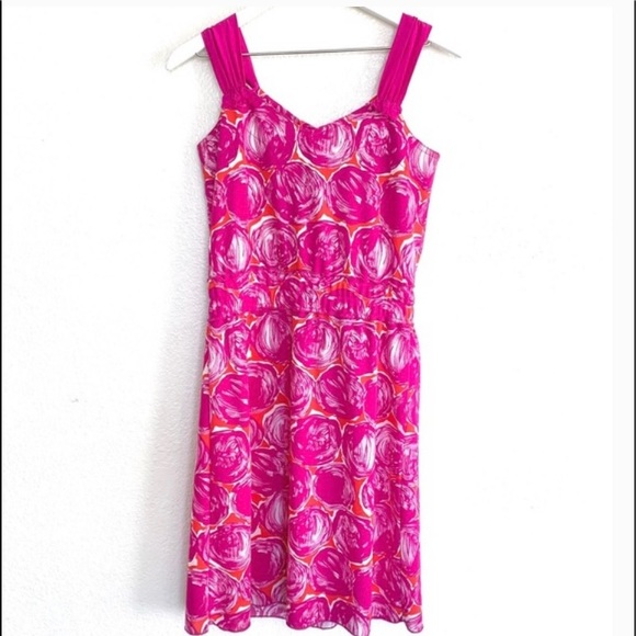 Adorable & Versatile Magenta Pink 🌸Floral Strapless Neck Tie Tory Burch Dress - Picture 5 of 15